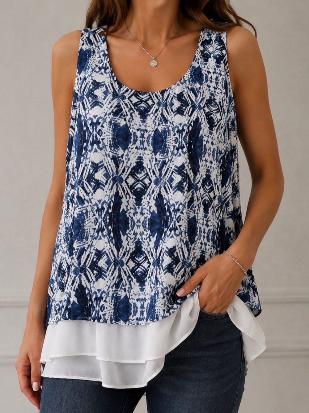 Blue and White Lightweight Top